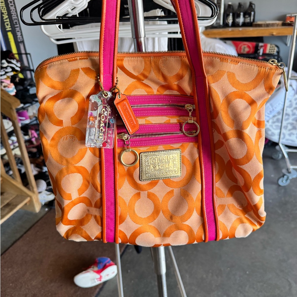 Coach Vibrant Orange and Pink Tote